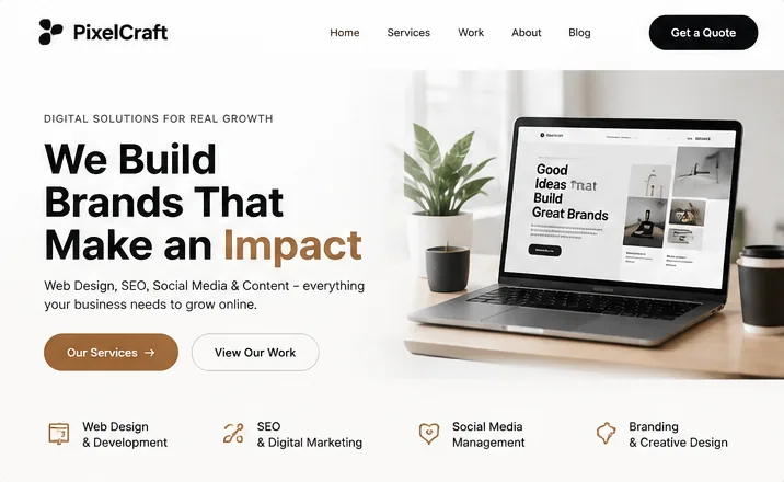 Digital agency website design concept displayed on a laptop