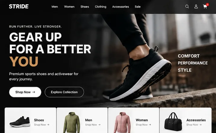 Sports eCommerce website design concept for a shoes and clothing store